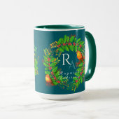 Kerst Krans Monogram Ocean Blue Mok (Voorkant rechts)