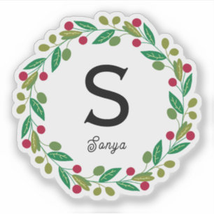 Kerst Krans Monogram, Vinyl Cut Sticker