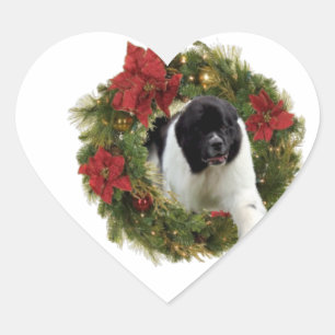 Kerst Krans Newfoundland Dog Wrapping Paper Hart Sticker