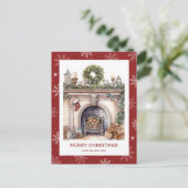 Kerst Krans Open haard Sneeuwvlok Rood Feestdagenkaart (Staand voorkant)