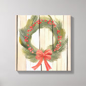 Kerst Krans Red Bow | Pine Waterverf Canvas Afdruk (Voorkant)