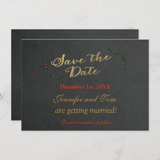 Kerst Krijtbord Hulst Uitnodiging Bewaar datum (Voorkant / Achterkant)