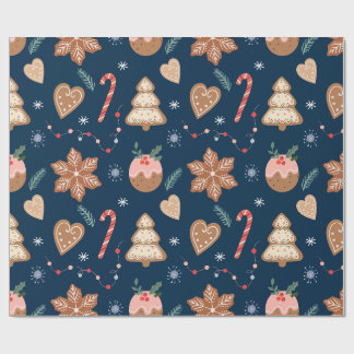 Kerst Kruidkoek Koekje Navy Naadloos patroon Cadeaupapier
