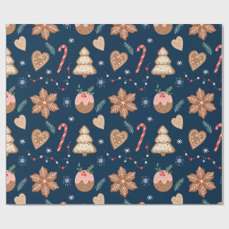 Kerst Kruidkoek Koekje Navy Naadloos patroon Cadeaupapier