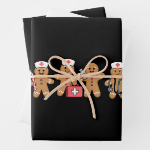Kerst Kruidkoek Verpleegster Team Geschenken Inpakpapier Vel