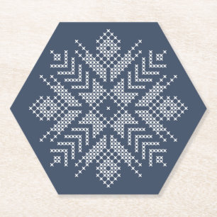 Kerst kruissteek sneeuwvlok ontwerp kartonnen onderzetters