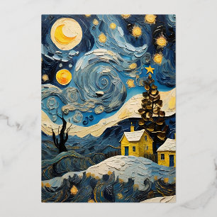 Kerst Kunst Geïnspireerd door Van Gogh Folie Feestdagenkaart