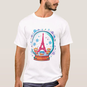 Kerst Kunst van de Eiffeltoren in Sneeuwbol Parijs T-shirt