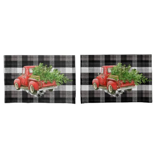 Kerst Kussen Hoesjes Rode XMAS Truck Plaid Wit Kussensloop (Voorkant-Set)
