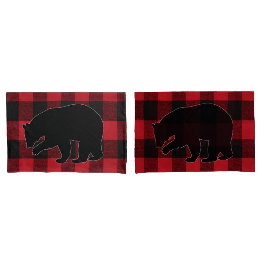 Kerst Kussen Hoesjes Rood Plaid Zwart Beer Kussensloop (Voorkant-Set)