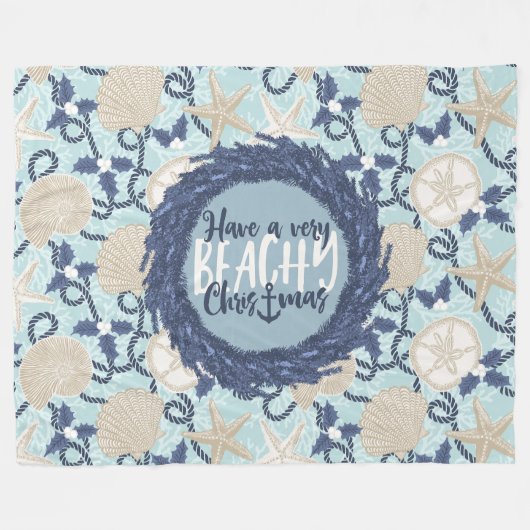 Kerst Kust Tropisch Zee Schelp Krans - Blauw Fleece Deken (Voorkant (Horizontaal))