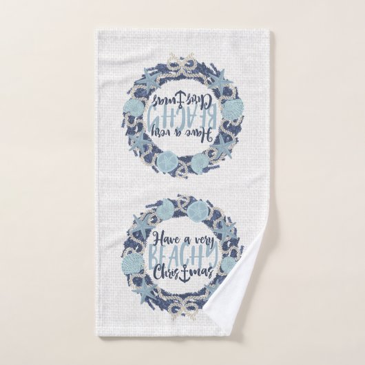 Kerst Kust Tropisch Zee Schelp Krans -Blauw Handdoek (Handdoek)