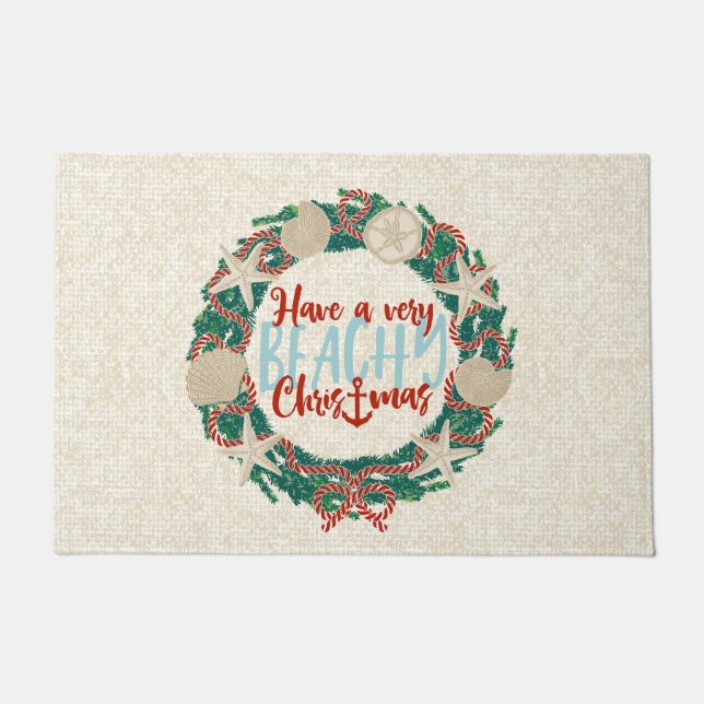Kerst Kust Tropisch Zee Schelp Krans -Rood Deurmat (Voorkant)