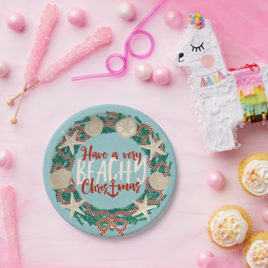 Kerst Kust Tropisch Zee Shell Krans - Aqua Papieren Bordje (Feest)