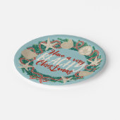 Kerst Kust Tropisch Zee Shell Krans - Aqua Papieren Bordje (Gekanteld)