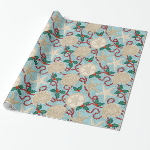 Kerst Kust Tropische Zee Schelpen - Aqua Cadeaupapier