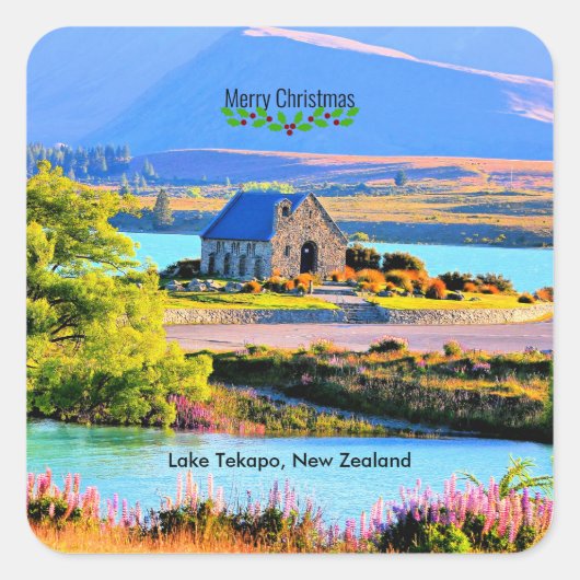 Kerst, Lake Tekapo, Nieuw-Zeeland Vierkante Sticker (Voorkant)