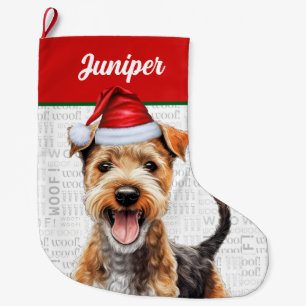 Kerst Lakeland Terrier Naam Woof Achtergrond Grote Kerstsok