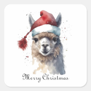 Kerst Lama Waterverf Kerstmannenhoed Aangepaste Te Vierkante Sticker