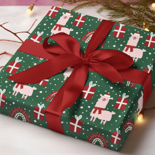 Kerst Lama's Regenbogen Cadeaus Rood Groen Cadeaupapier