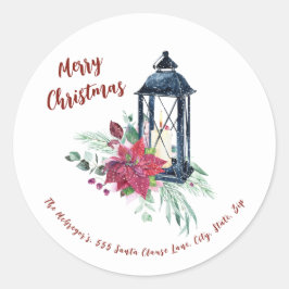 Kerst  Lantaarn Retouradres Ronde Sticker