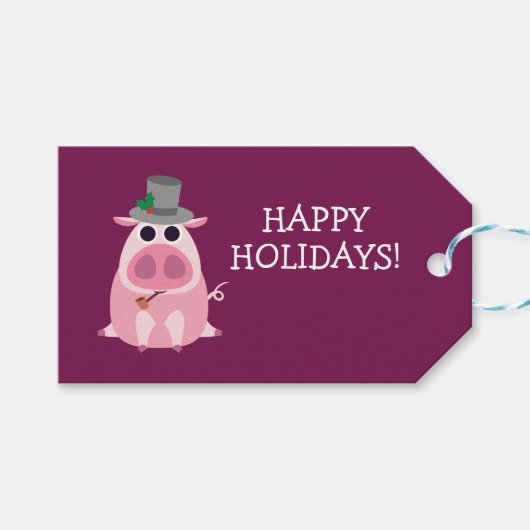 Kerst Leary the Pig Cadeaulabel (Voorkant (Horizontaal))