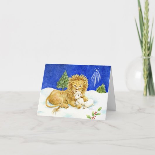 Kerst Leeuw en Lamb Blank Note Kaart (Voorkant)