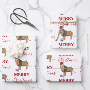 Kerst Leeuw Grappig Dier met Santa Hat Inpakpapier Vel