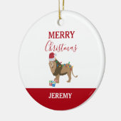 Kerst Leeuw Grappig Dier met Santa Hat Keramisch Ornament (Links)