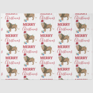 Kerst Leeuw Grappig Dier met Santa Hat Tissuepapier