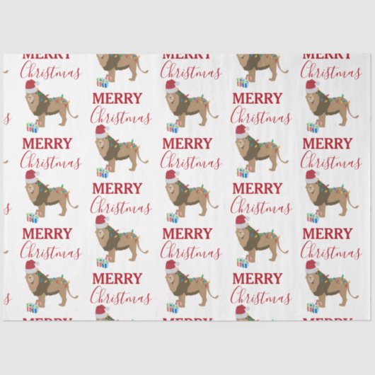 Kerst Leeuw Grappig Dier met Santa Hat Tissuepapier (Voorkant)