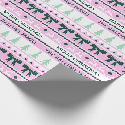 Kerst Lelijke Trui Familienaam Roze & Groen Cadeaupapier (Hoek)