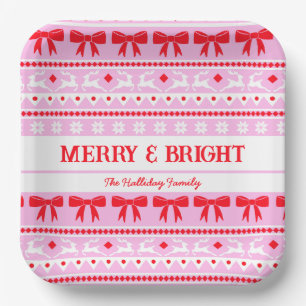 Kerst Lelijke Trui Familienaam Roze & Rood Papieren Bordje