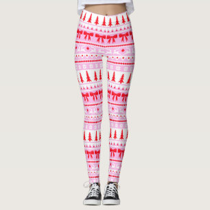 Kerst Lelijke Trui Gebreid Patroon in Roze & Rood Leggings