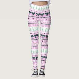 Kerst Lelijke Trui Gebreid Patroon Roze & Groen Leggings