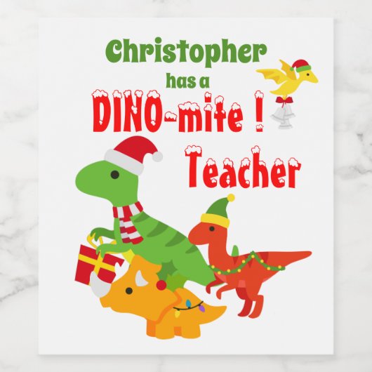 Kerst Leraar Waardering Kinder Dinosaurus wit Wijn Etiket (Enkel label)