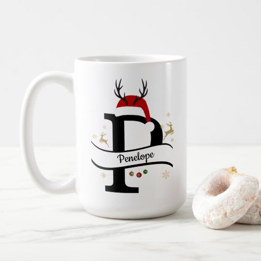 Kerst Letter P Alfabet Koffiemok (Met donut)
