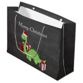 Kerst leuke grappige Santa dinosaurus krijtbord Groot Cadeauzakje (Voorkant Gekanteld)