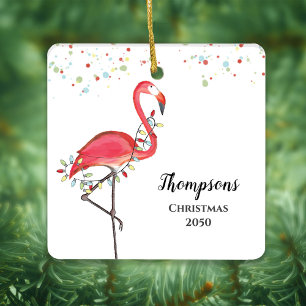 Kerst Leuke Roze Flamingo Vakantie Lichten Keramisch Ornament