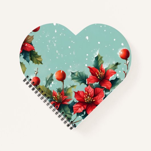 Kerst levendige rode poinsettia bloem notitieboek (Voorkant)