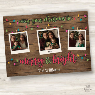 Kerst Licht Foto Polaroids Merry & Bright Feestdagenkaart