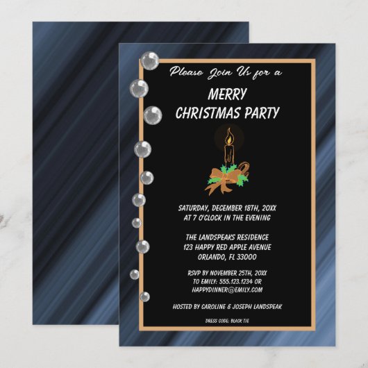 Kerst Licht & Zilveren Marbles Kerstmis Kaart (Voorkant / Achterkant)