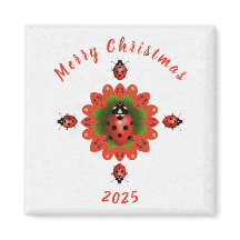 Kerst Lieveheersbeestje Rood Groen Wit Vierkant