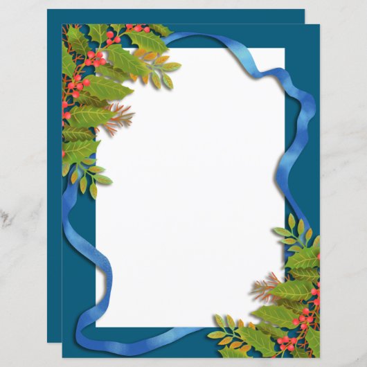 Kerst lint blauw briefpapier (Voorkant / Achterkant)