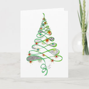 Kerst lint boom tekening - grillig feestdagen kaart
