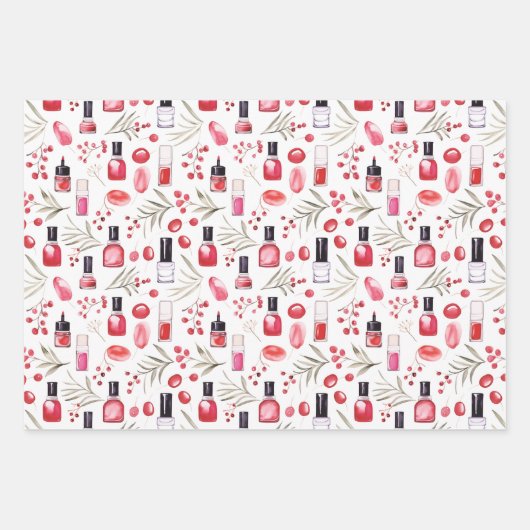 Kerst lippenstift nagellak beauty items inpakpapier vel (Voorkant)