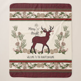 Kerst Lodge Vrolijk en Helder Herten Buffalo Plaid Sherpa Deken