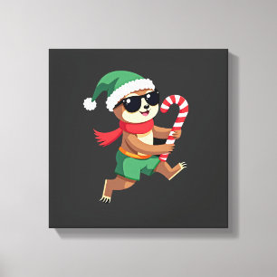 Kerst Luiaard Elf Pepermunt Snoepstok T-shirt Gi Canvas Afdruk
