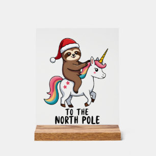 Kerst Luiaard Ridding Eenhoorn Grappig Meisje Kers Acryl Bord