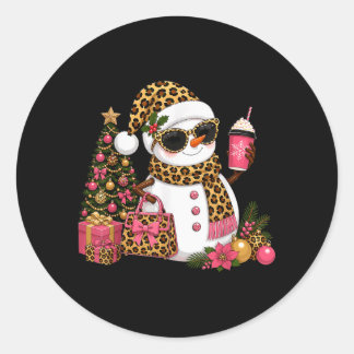 Kerst Luipaard Sneeuwman Boujee Vakantie Kerstmis Ronde Sticker
